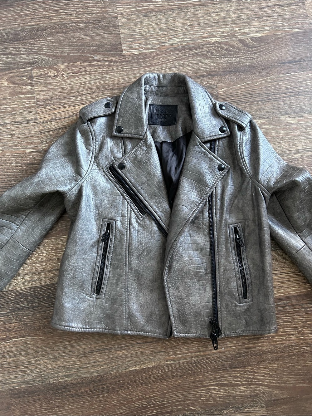 BLANK NYC Women’s Faux Leather Moto Jacket - Metallic Gray Small